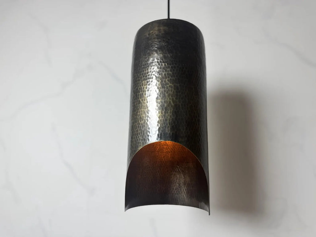Hammered Cylinder Lamp with Curved Cutout