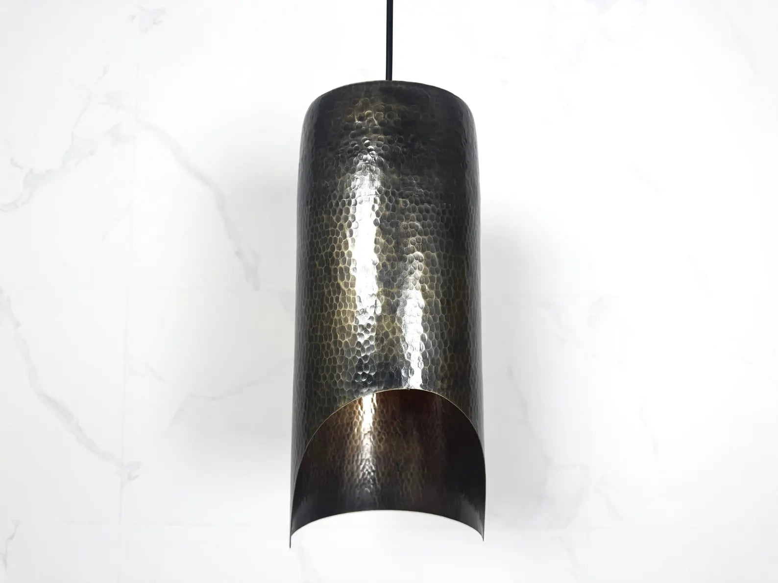 Hammered Cylinder Lamp with Curved Cutout