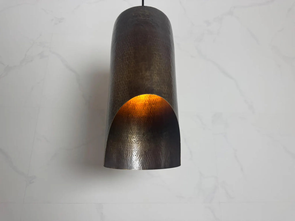 Hammered Cylinder Lamp with Curved Cutout