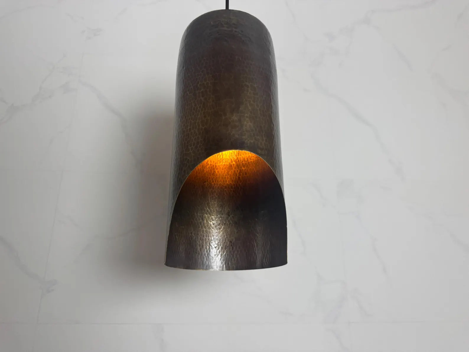 Hammered Cylinder Lamp with Curved Cutout