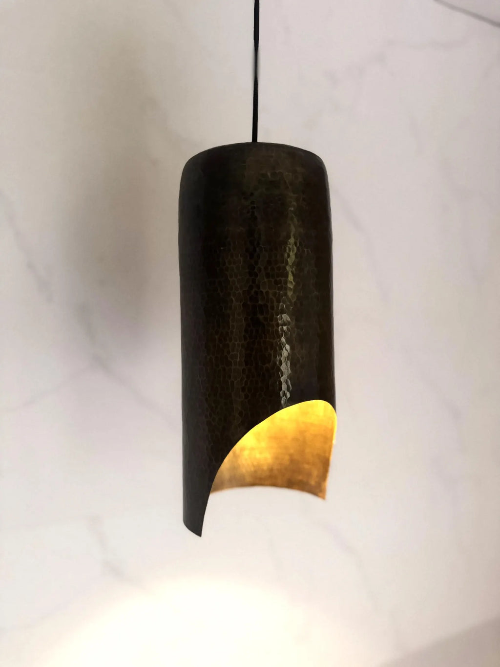 Hammered Cylinder Lamp with Curved Cutout