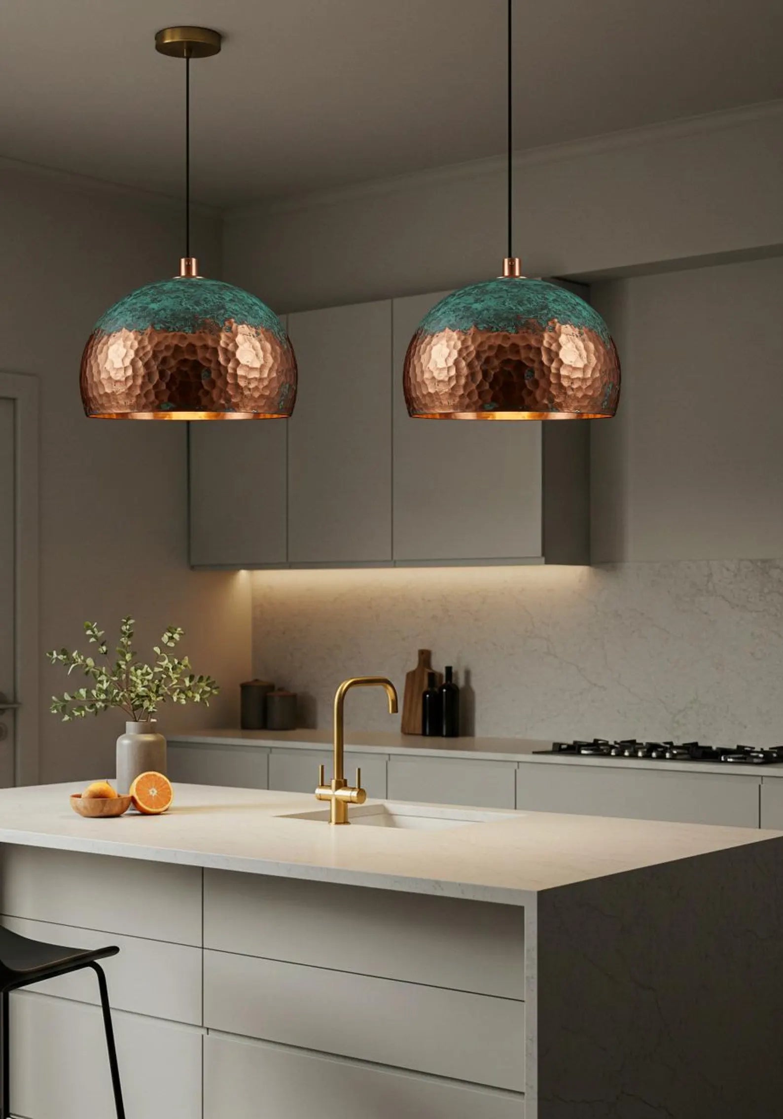 Green Patina Copper finish Dome Pendant Light