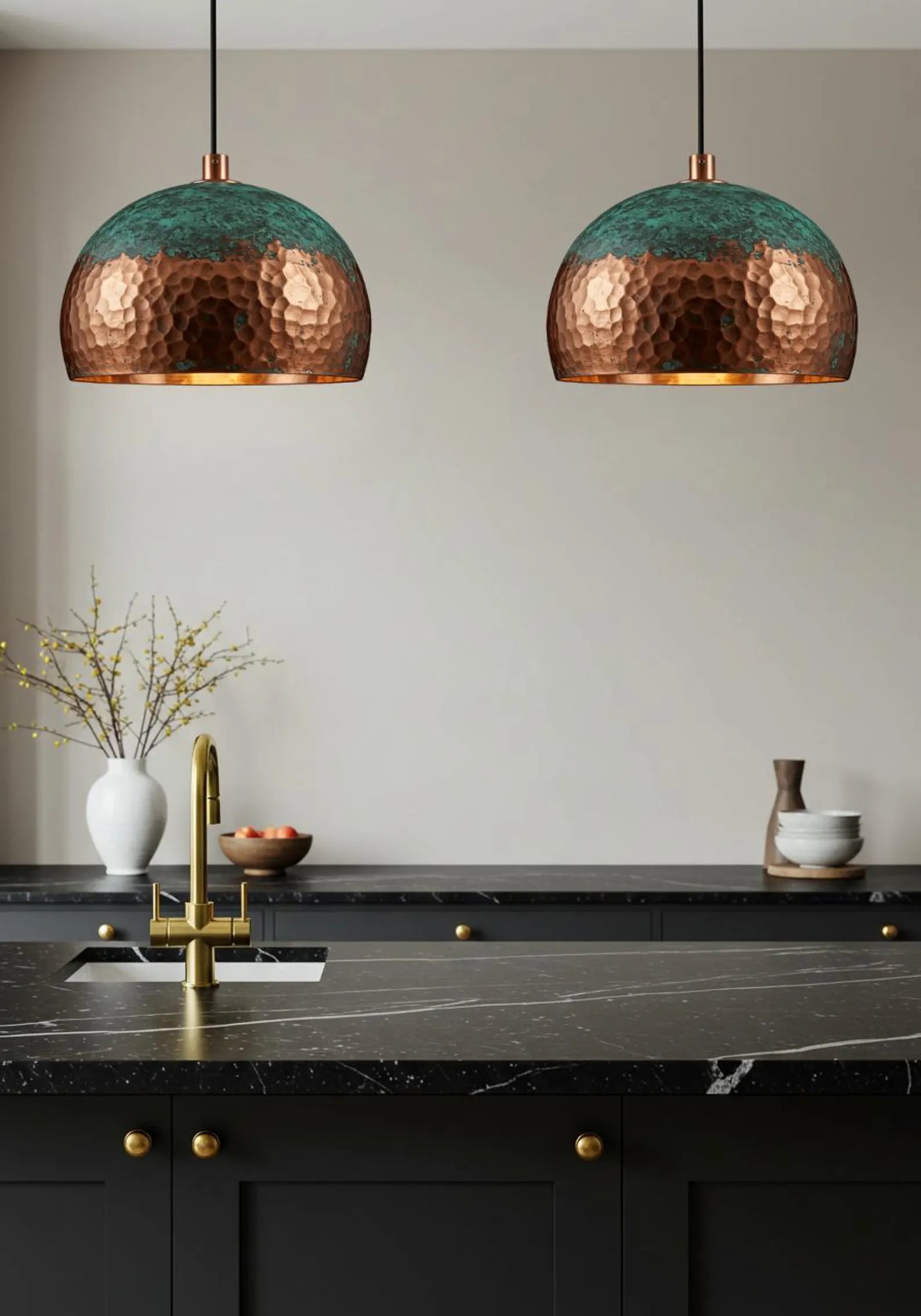 Green Patina Copper finish Dome Pendant Light